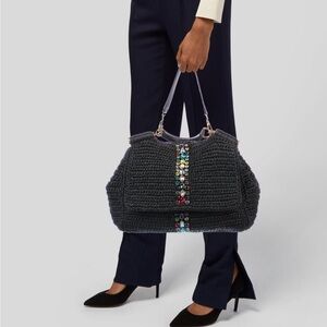 Dolce & Gabbana Black Miss Sicily Rafia Bag with Colorful Embellishments